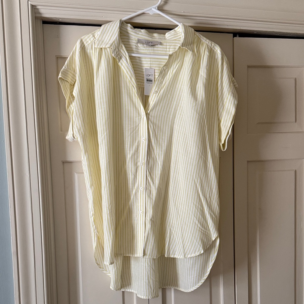 LOFT Yellow and White Striped Top